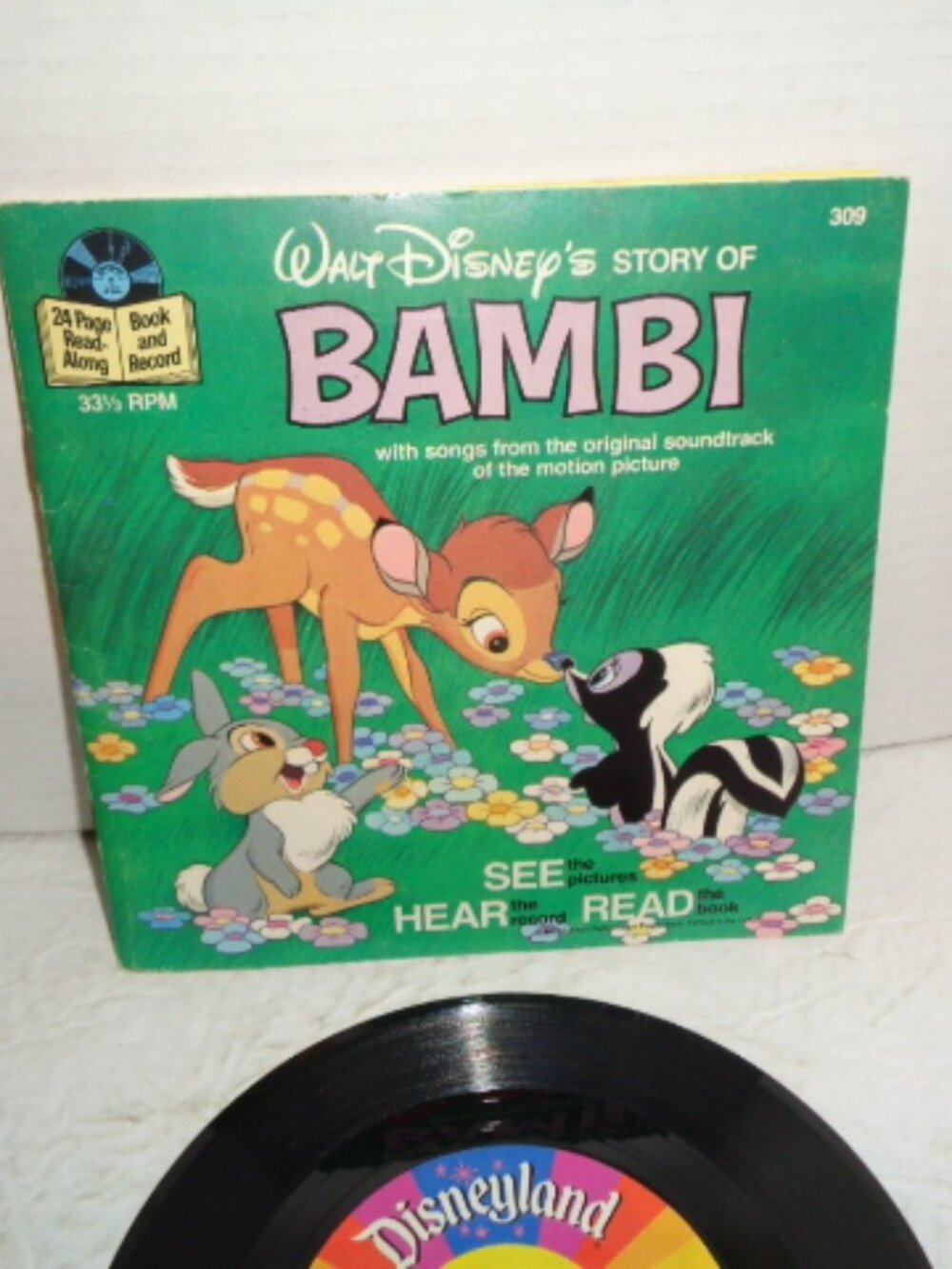 Walt Disney's Story Of Bambi Kids Book and Record 1977
